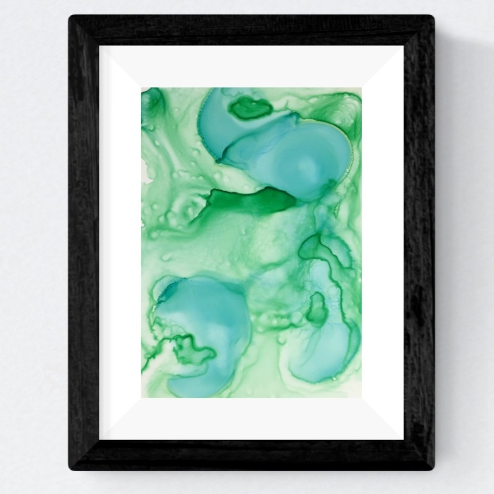 Original Abstract Art Ink Painting 5" x 7" Green